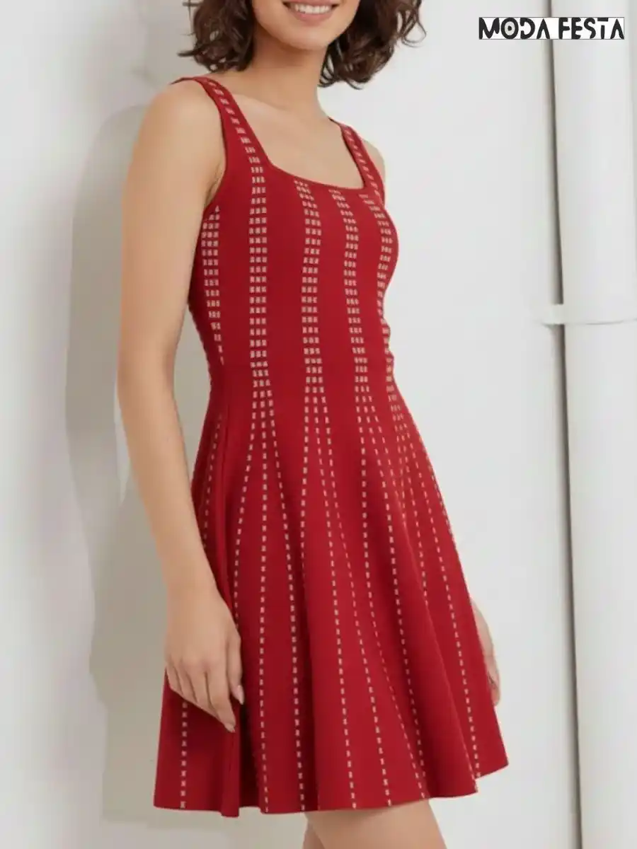 ModaFesta -elegant-stripes-mini-a-line-dress-red
