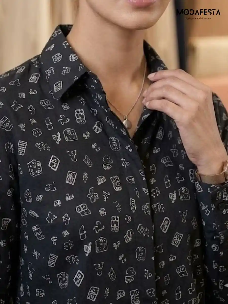 ModaFesta -elegant-graphic-print-satin-shirt-2-black