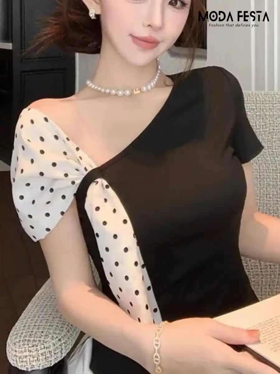 ModaFesta -stylish-polka-dot-crop-top-black