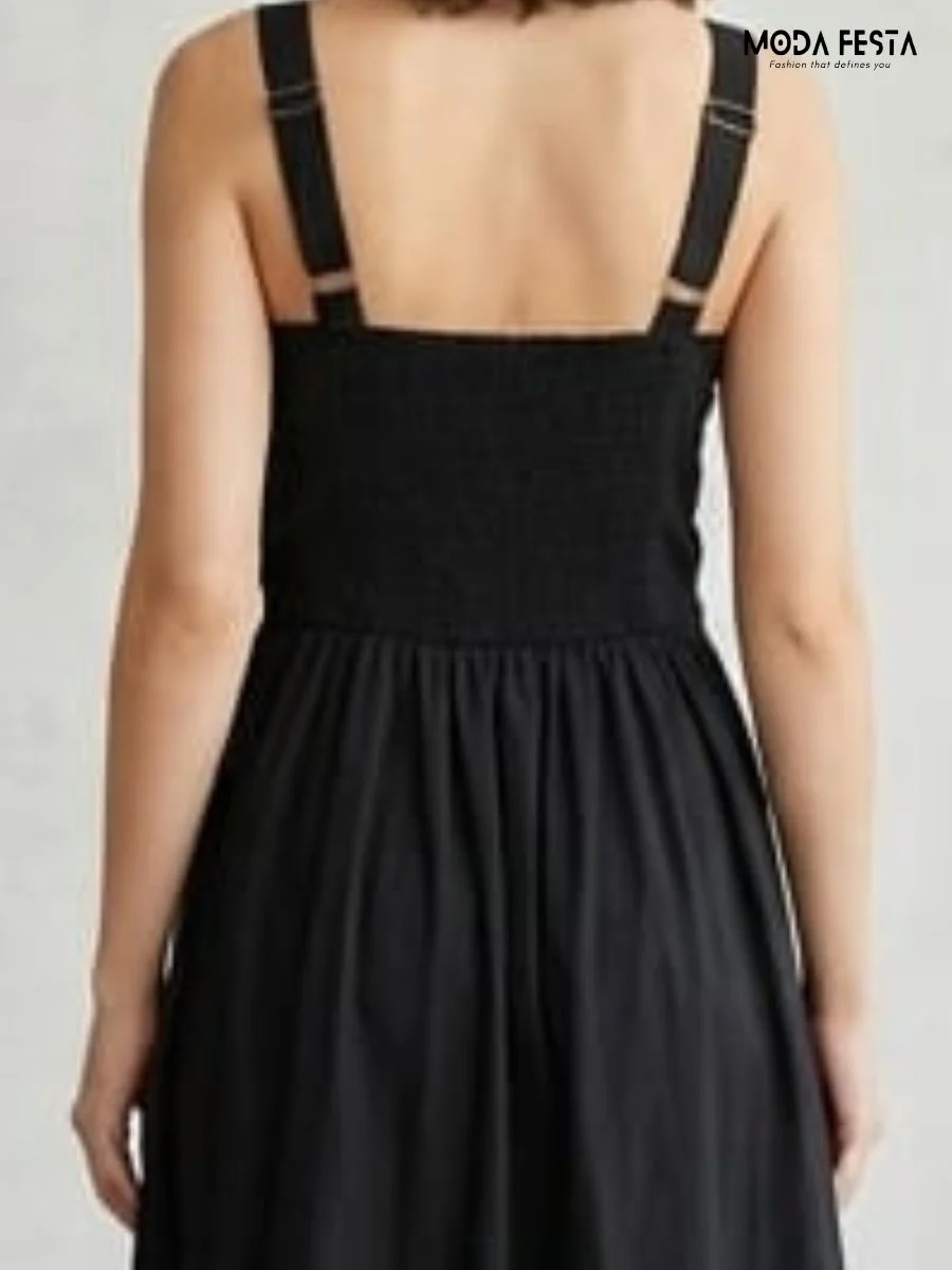 ModaFesta -sleeveless-dress-cotton-strech-long-black
