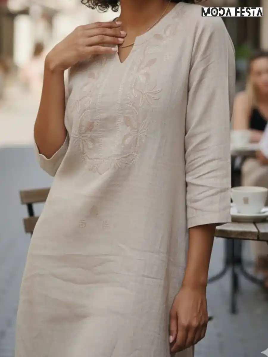 ModaFesta -elegant-v-neck-linen-top-beige