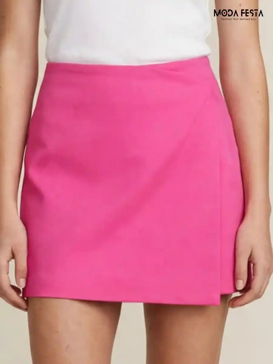 ModaFesta -pink-solid-asymmetric-wrap-skirt