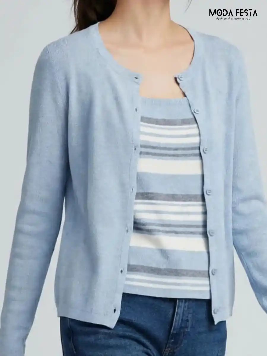 ModaFesta -light-blue-cardigan-striped-inner-top-coord-set