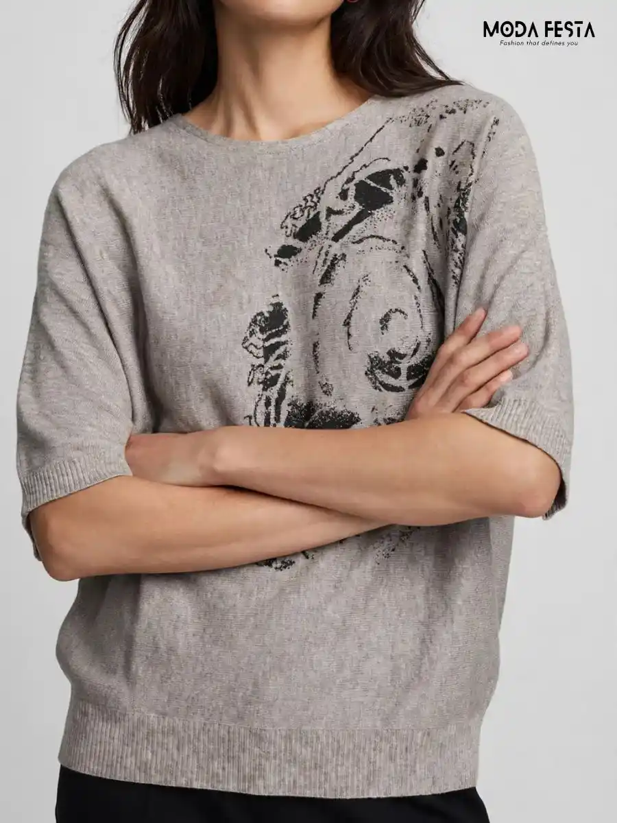 ModaFesta -grey-printed-knit-top