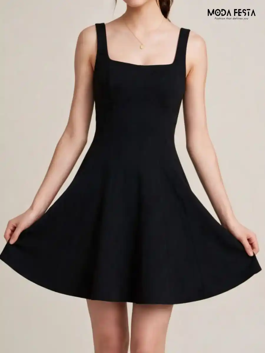ModaFesta -black-square-neck-a-line-dress