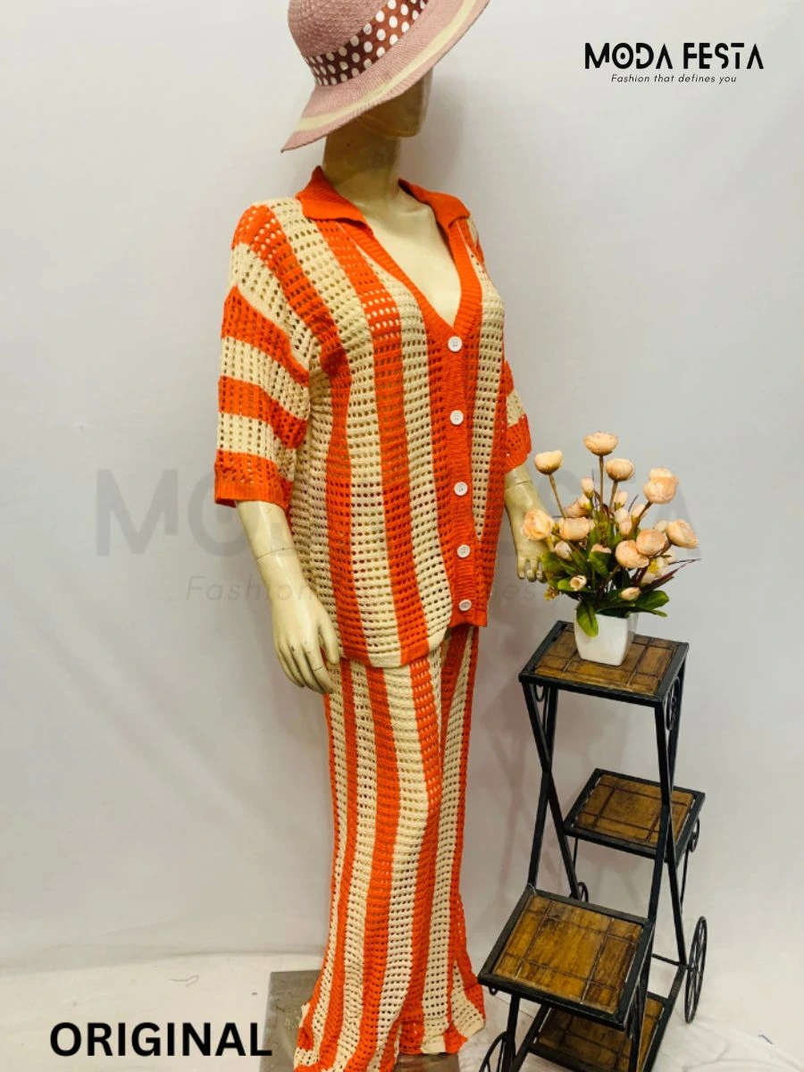 ModaFesta -orange-white-knitted-coord-set-orange