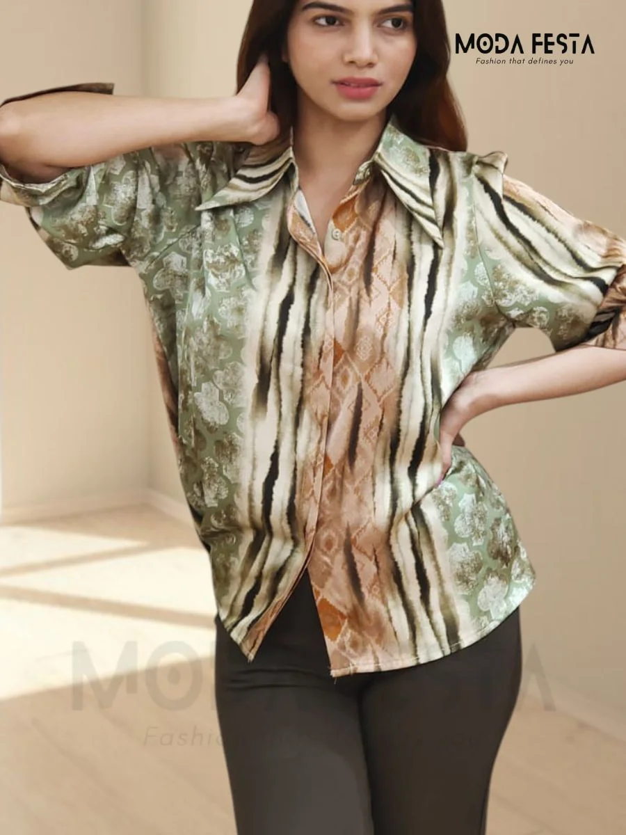 ModaFesta -elegant-printed-style-satin-shirt-green