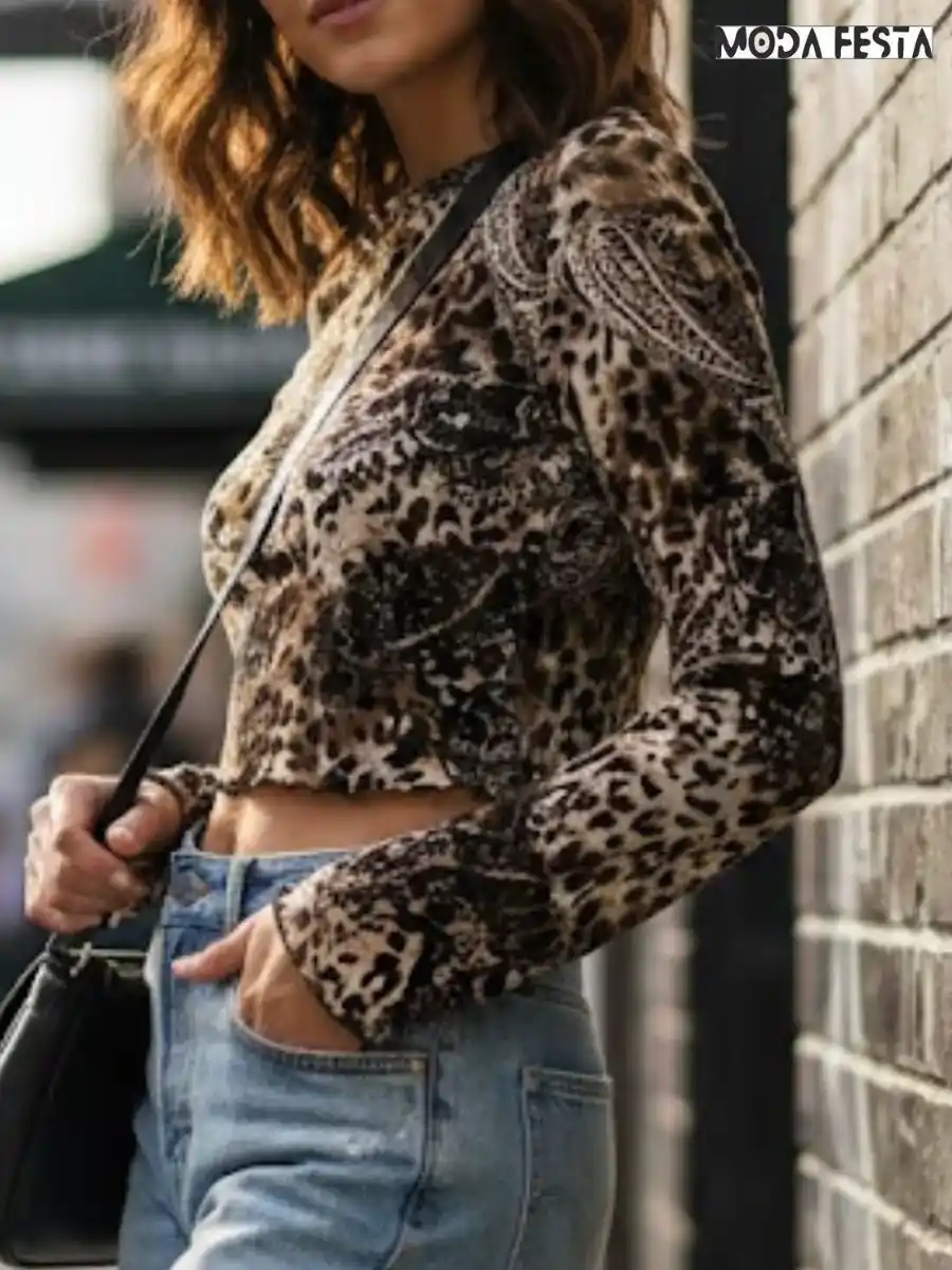 ModaFesta -elegant-cheeta-print-mesh-top-brown