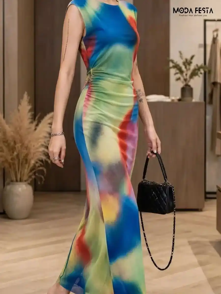 ModaFesta -tie-dye-power-net-dress-multicolour
