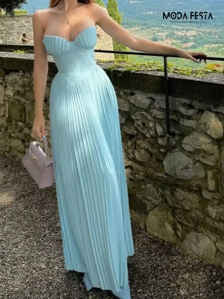 ModaFesta -ocean-blue-pleated-dress-blue