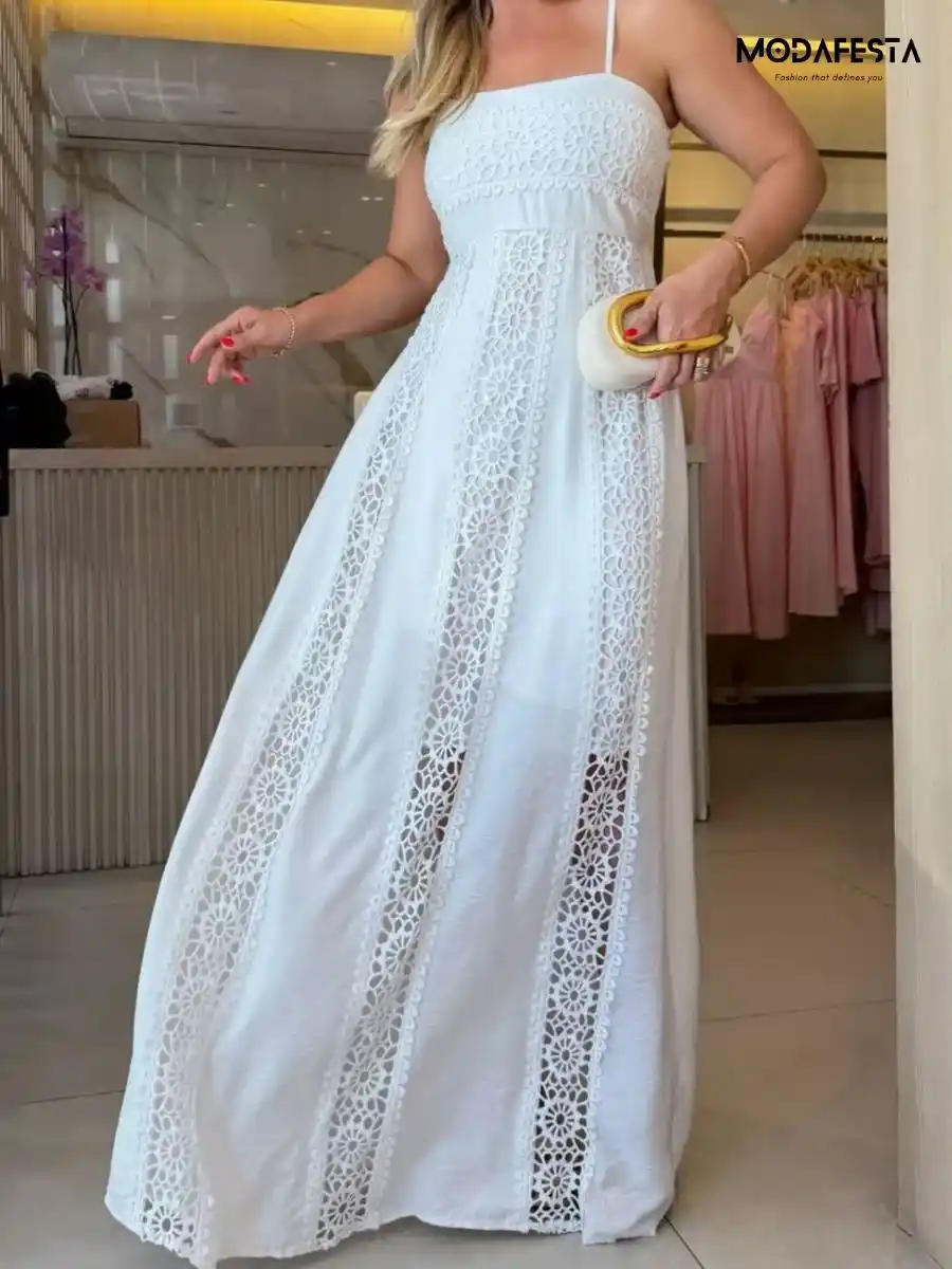 Elegant Spaghetti Cotton Lace Dress