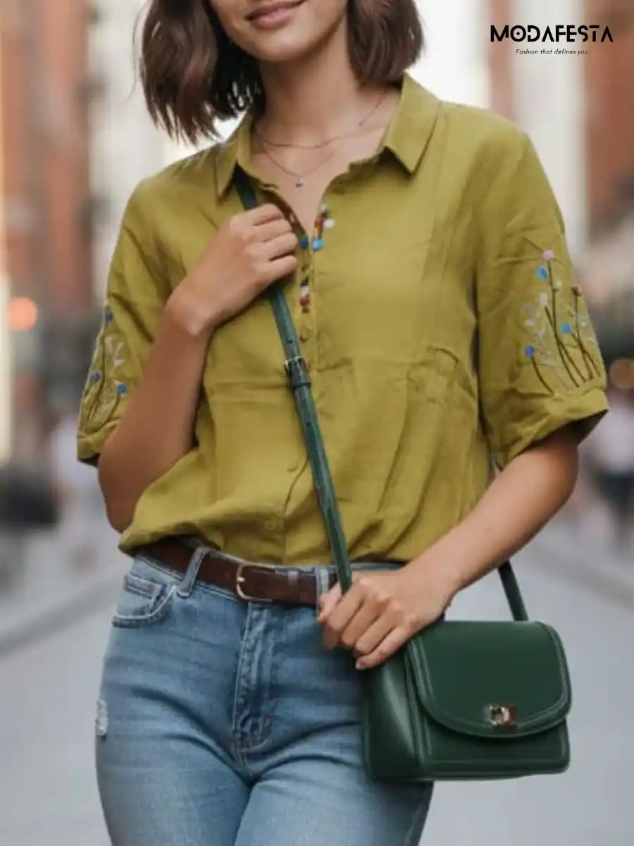 ModaFesta -elegant-shirt-embroidery-on-sleeves-green