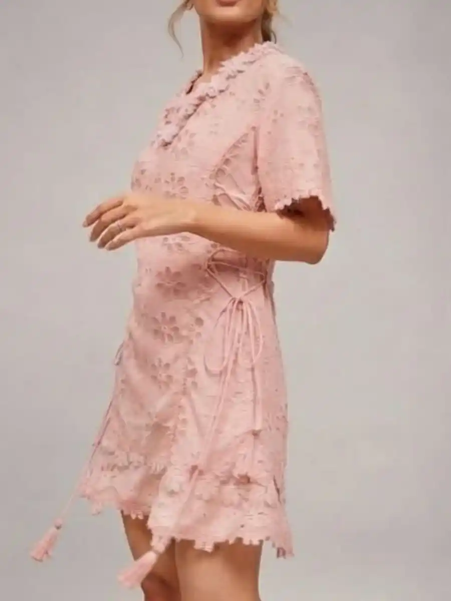 ModaFesta -blush-floral-embroidered-lace-up-mini-dress