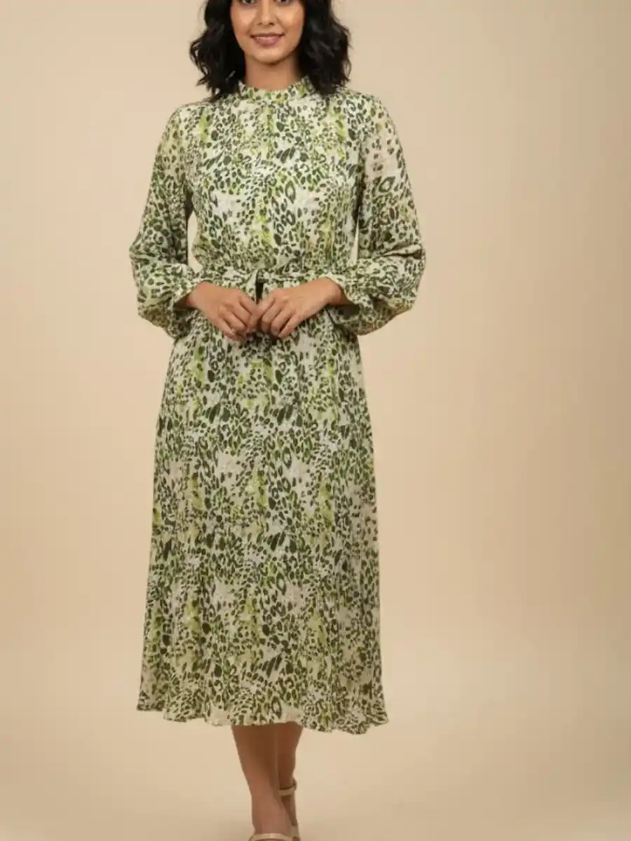 ModaFesta -elegant-floral-print-dress-green