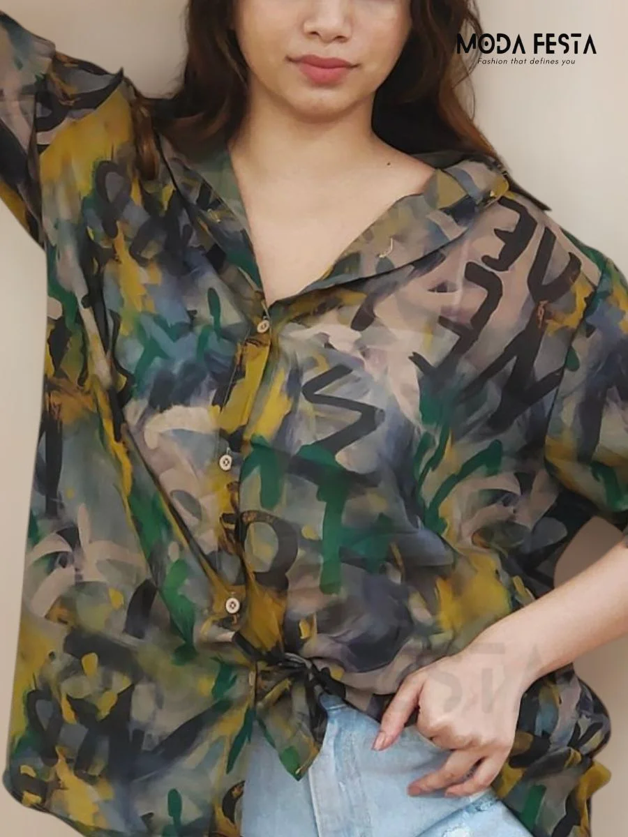 ModaFesta -chiffon-green-printed-shirt