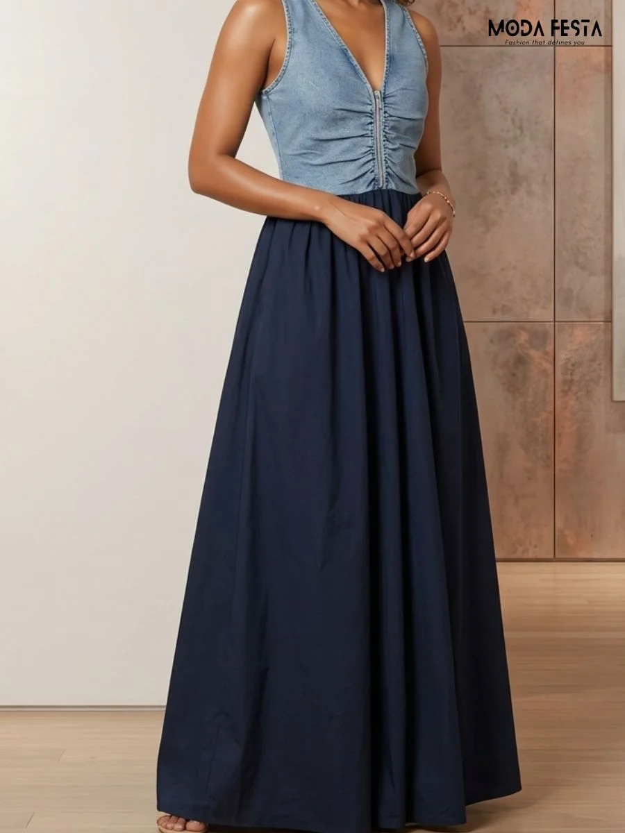 ModaFesta -urban-chic-zip-front-maxi-dress-navyblue
