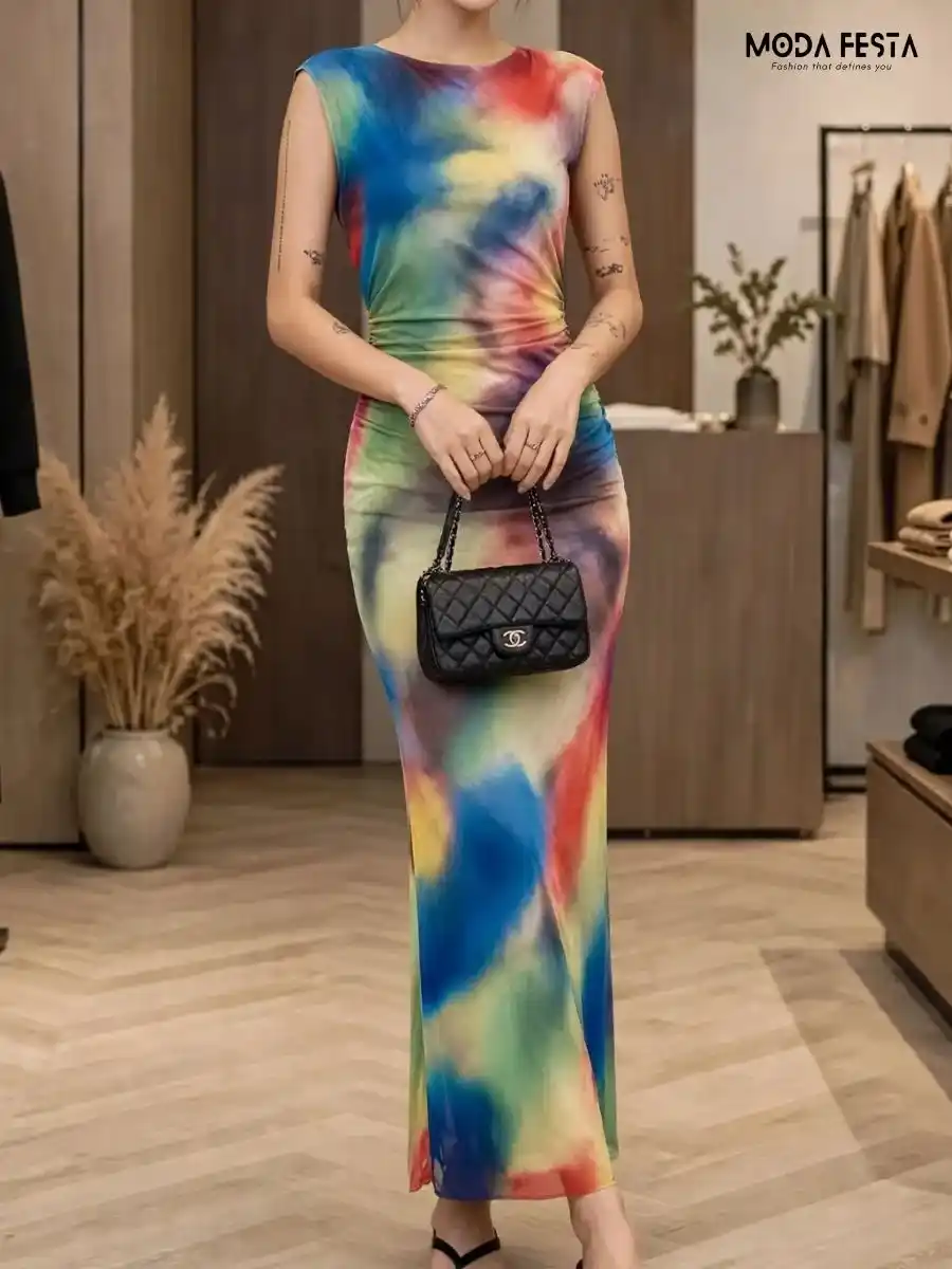 ModaFesta -tie-dye-power-net-dress-multicolour