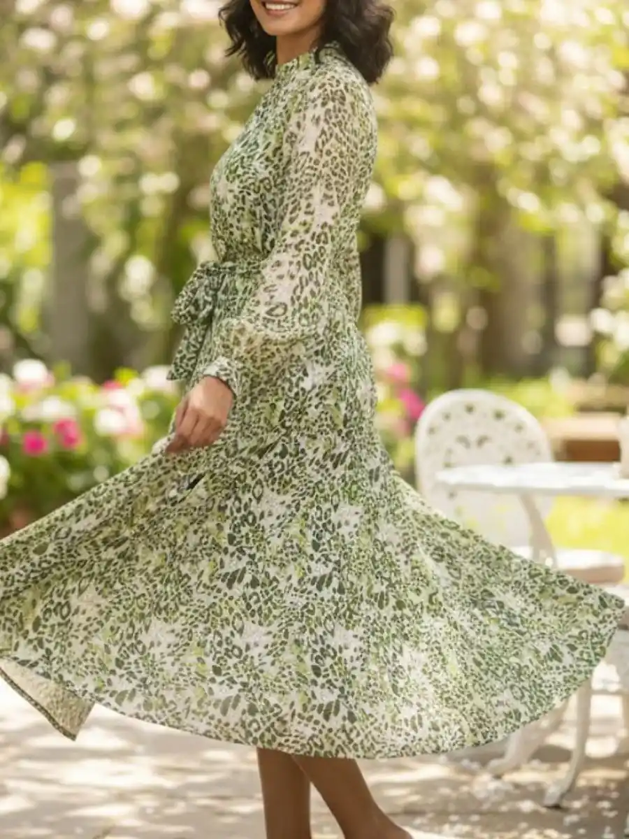 ModaFesta -elegant-floral-print-dress-green