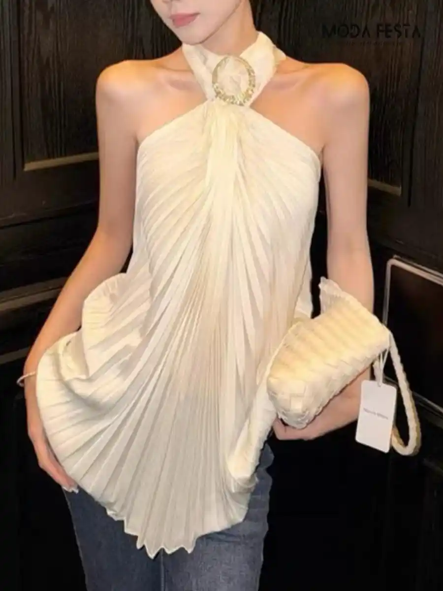 ModaFesta -stunning-pleated-party-top-beige