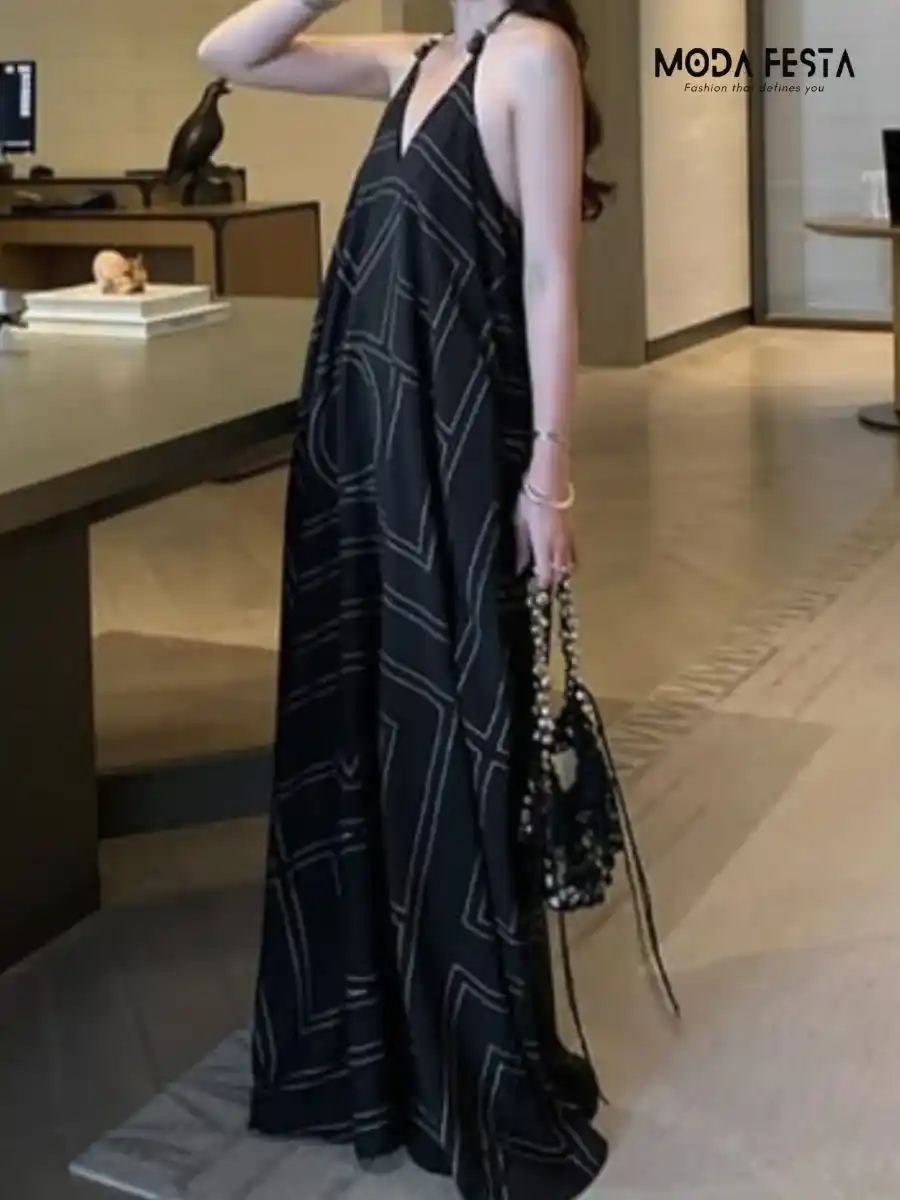 ModaFesta -stylish-black-printed-halter-neck-dress