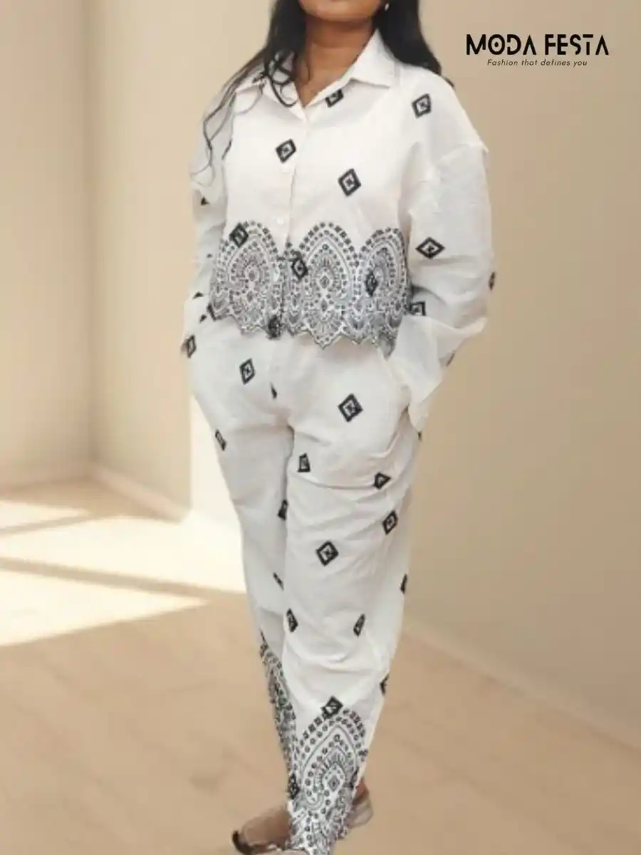 ModaFesta -stylish-geometric-print-coord-set-beige