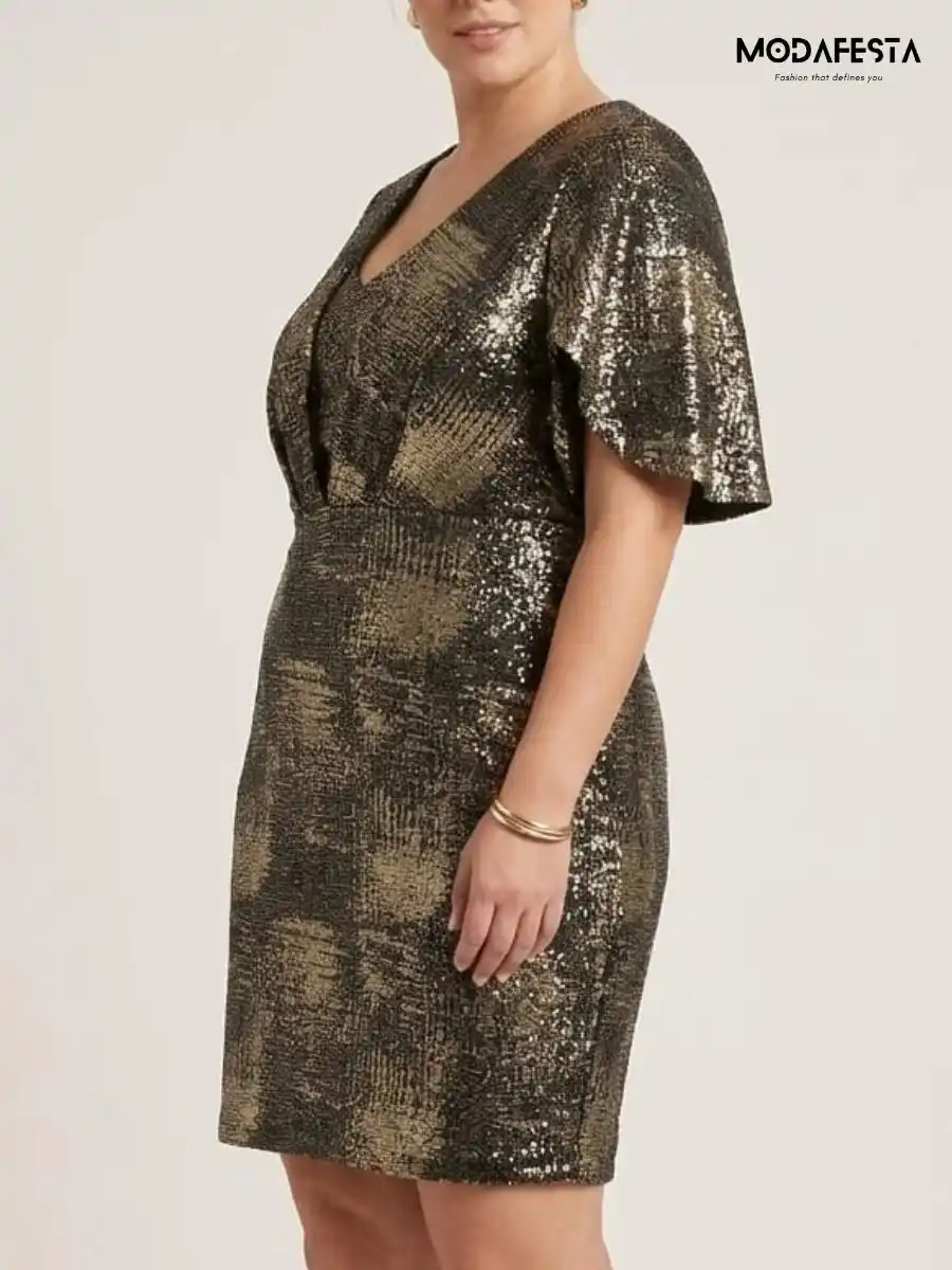 ModaFesta -elegant-sequin-v-neck-party-dress-black-with-gold