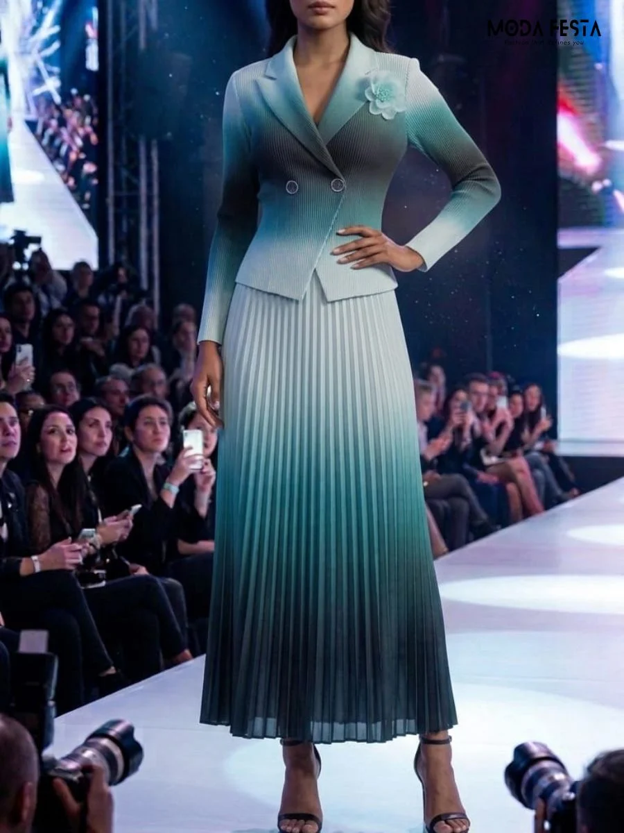 OMBRE PLEATED BLAZER DRESS