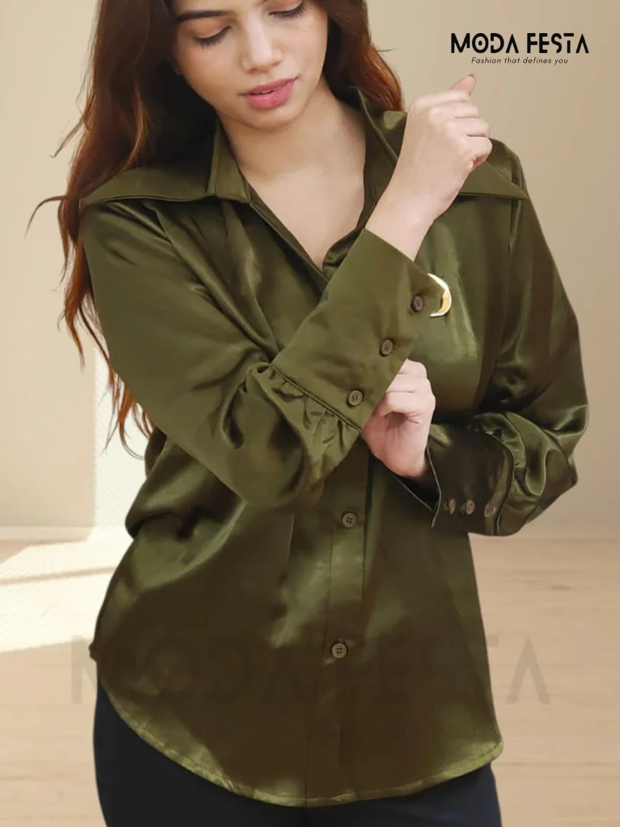 ModaFesta -green-satin-shirt-formal-wear-for-women