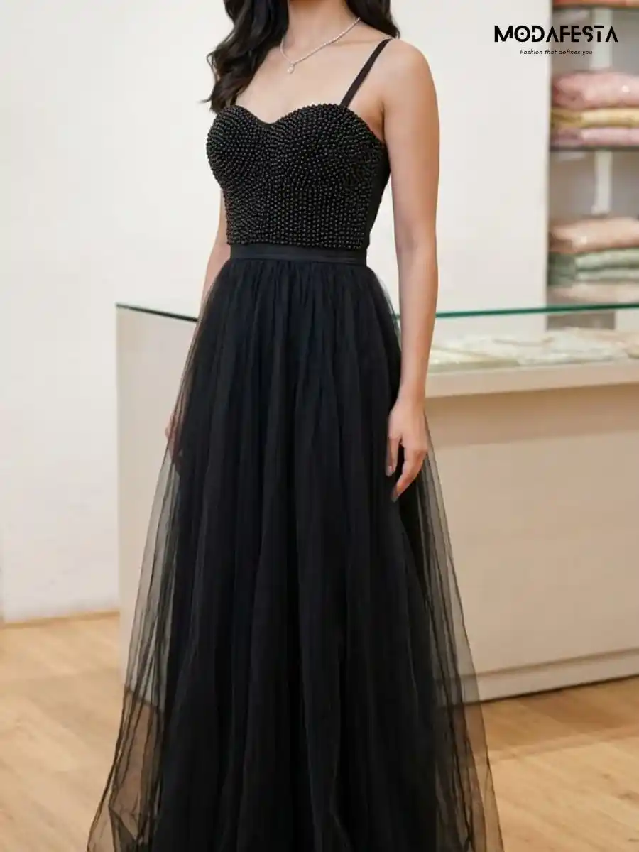 ModaFesta -elegant-embellished-a-line-corset-dress-black