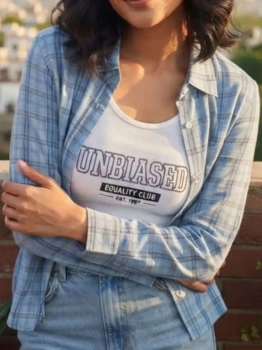 ModaFesta -unbiased-equality-club-crop-top-blue-plaid-shirt-set