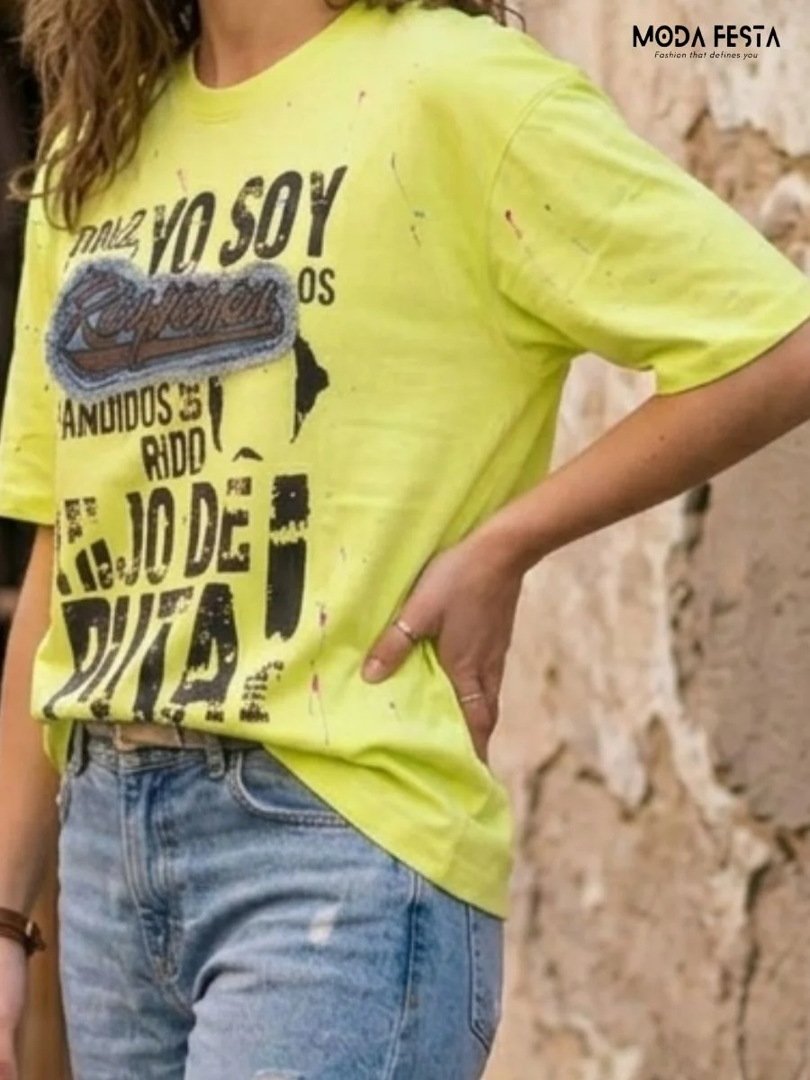 ModaFesta -neon-yellow-oversized-graphic-t-shirt