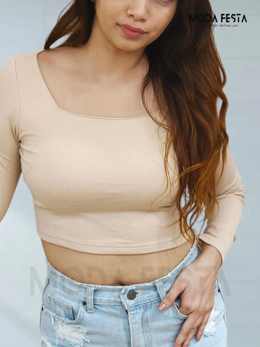 ModaFesta -square-neck-crop-top-beige