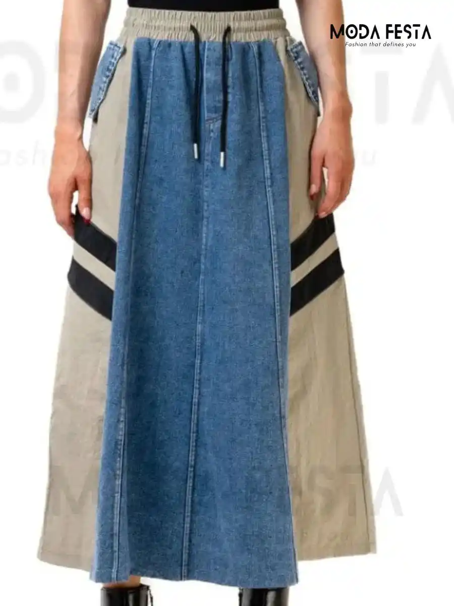 ModaFesta -color-block-denim-skirt-blue-beige