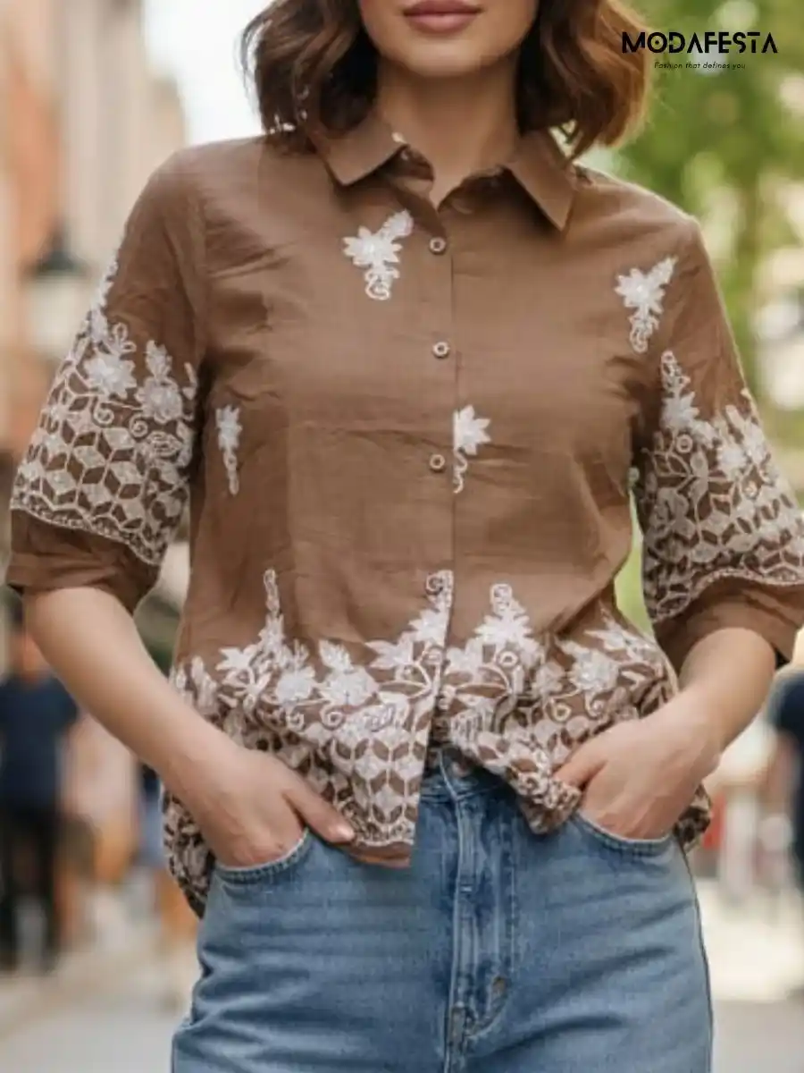 ModaFesta -brown-floral-embroidery-cotton-shirt-1