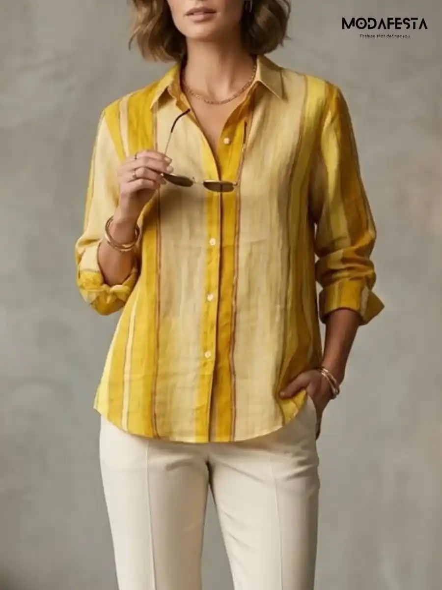 ModaFesta -elegant-yellow-striped-linen-shirt
