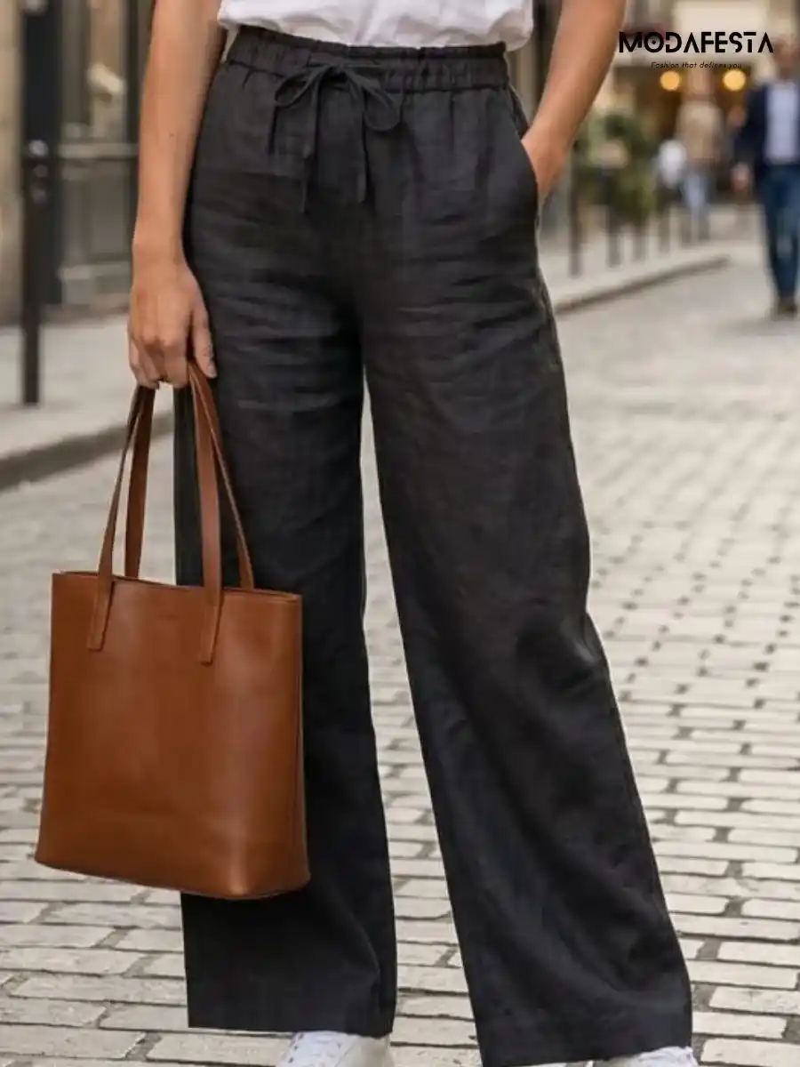ModaFesta -elegant-linen-palazzo-pant-black