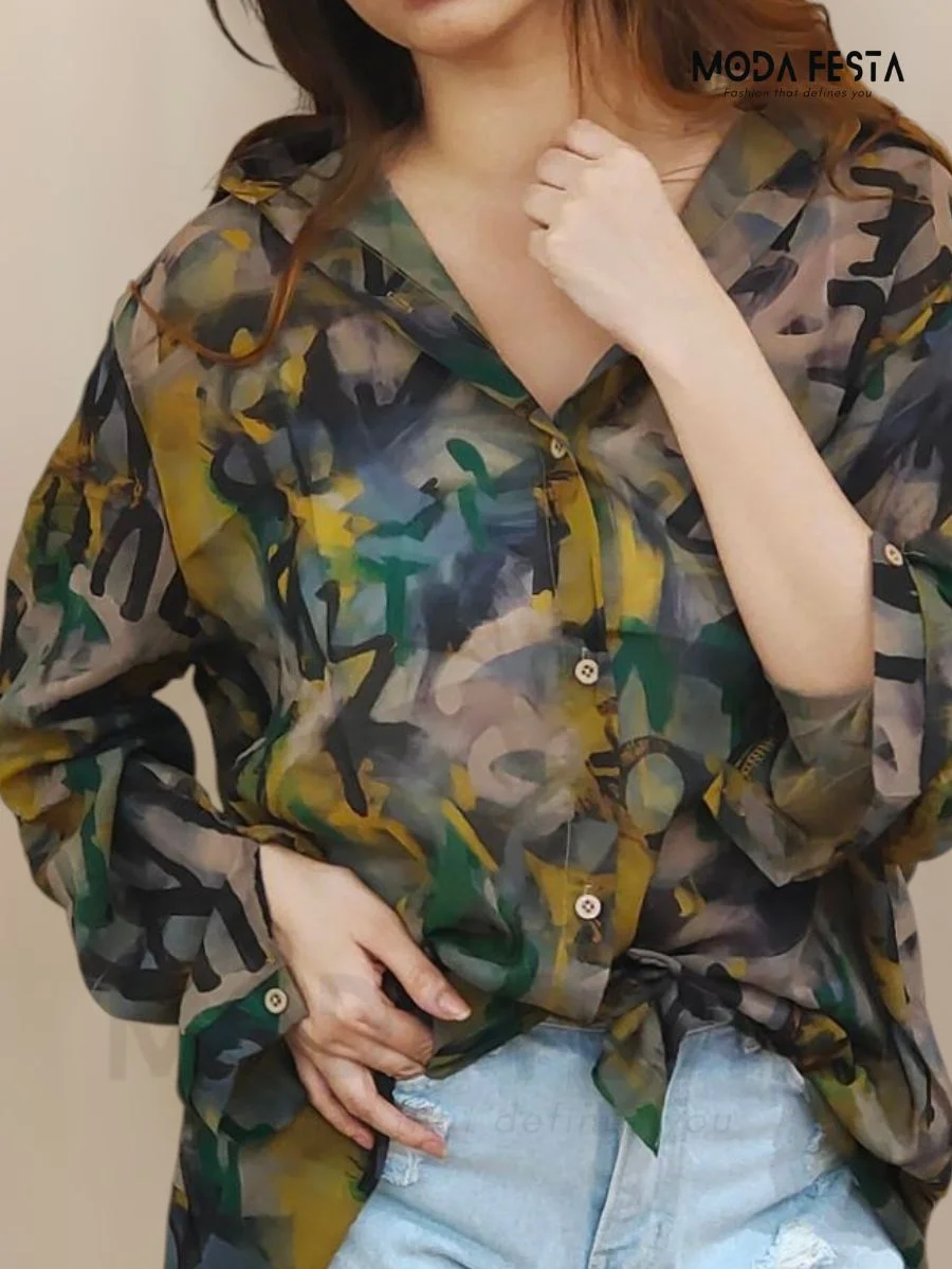 ModaFesta -chiffon-green-printed-shirt