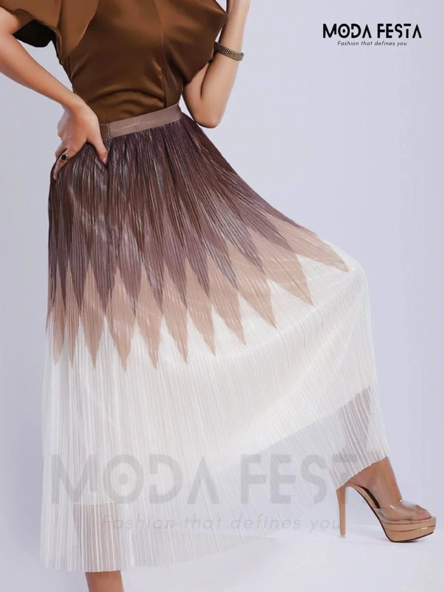 ModaFesta -stylish-pleated-skirt-brown