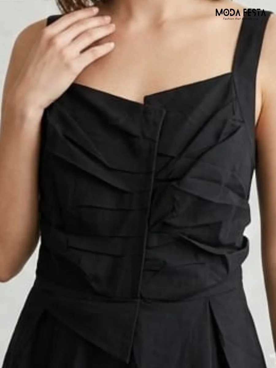 ModaFesta -sleeveless-dress-cotton-strech-long-black