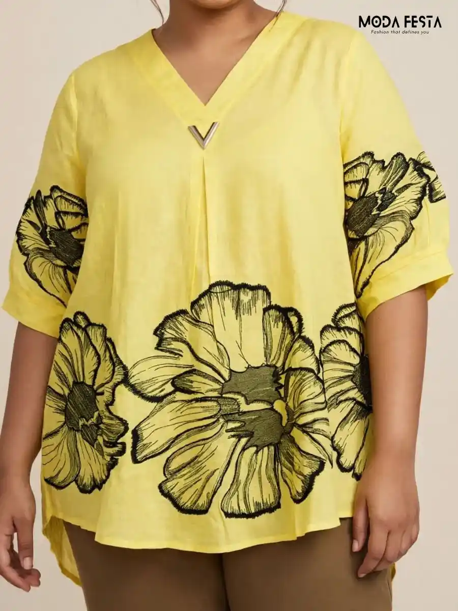 Yellow Oversized Floral Print Top