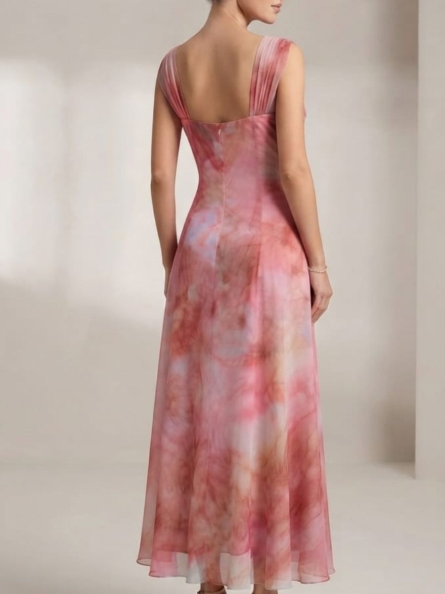 ModaFesta -bodycon-printed-net-ankle-length-sleeveless-dress-pink-print