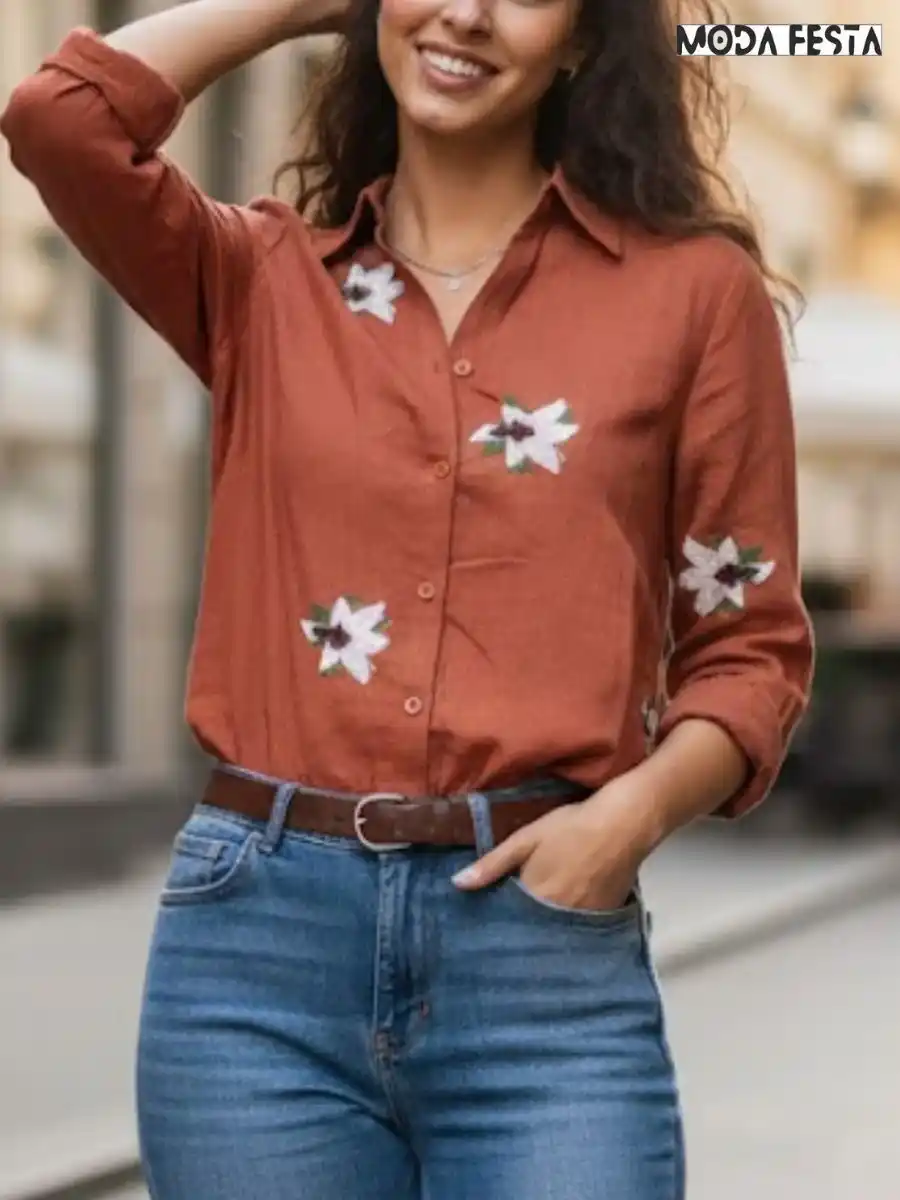 ModaFesta -elegant-wildflower-linen-shirt-rust