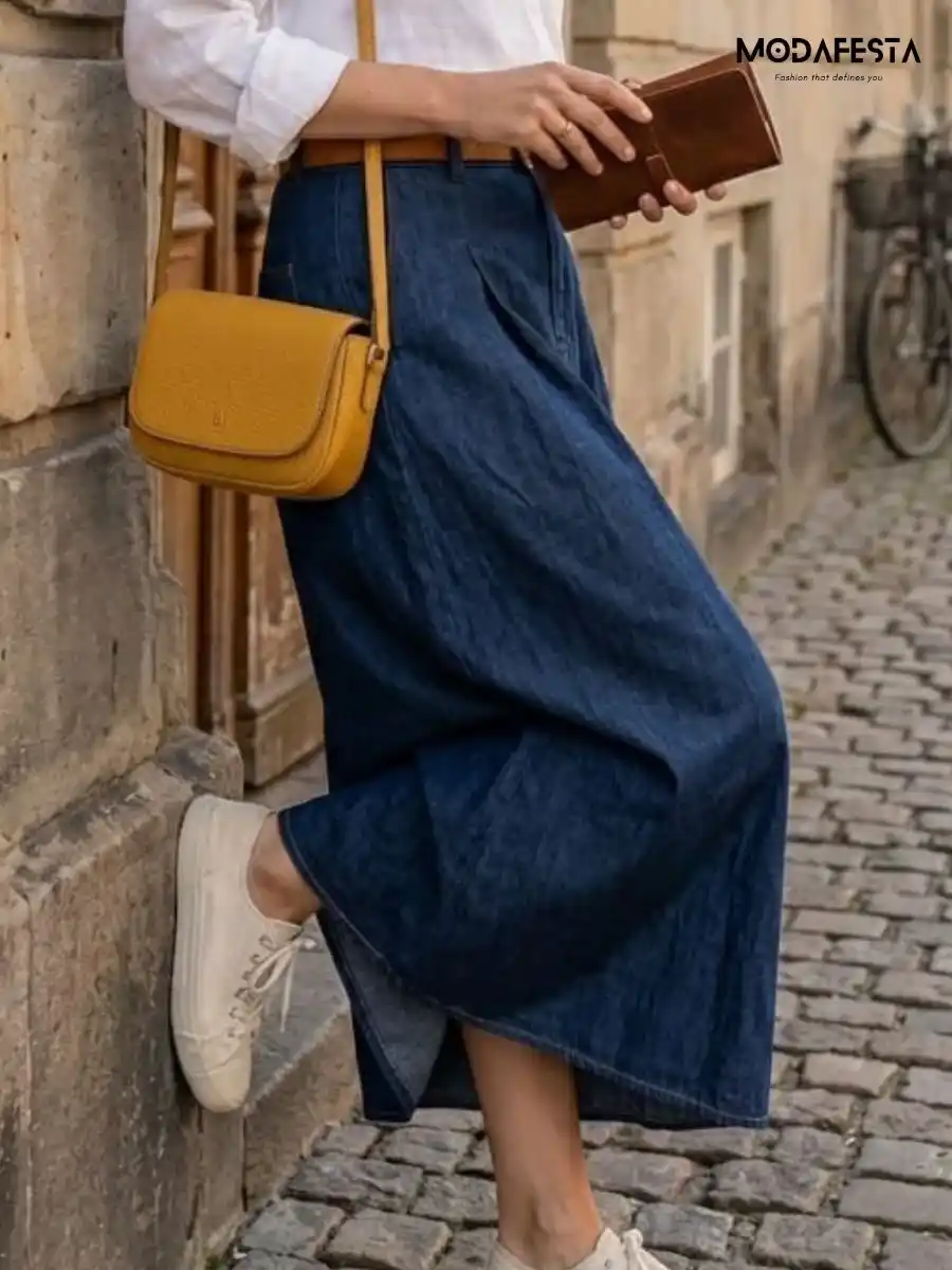 ModaFesta -elegant-a-line-denim-skirt-navy-blue