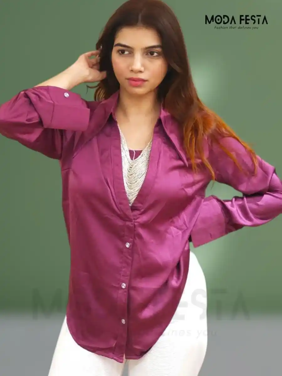 ModaFesta -classy-satin-shirt-for-women-purple