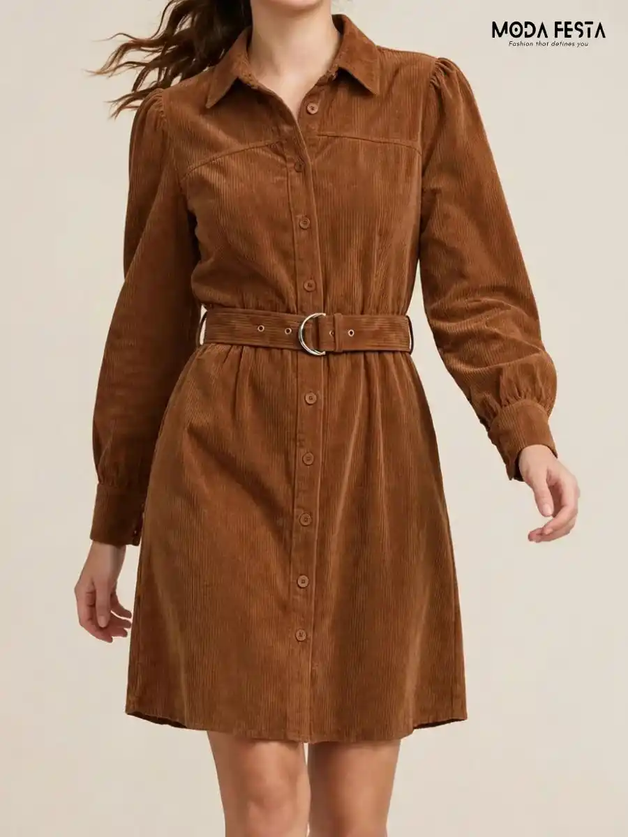 ModaFesta -corduroy-belted-shirt-dress