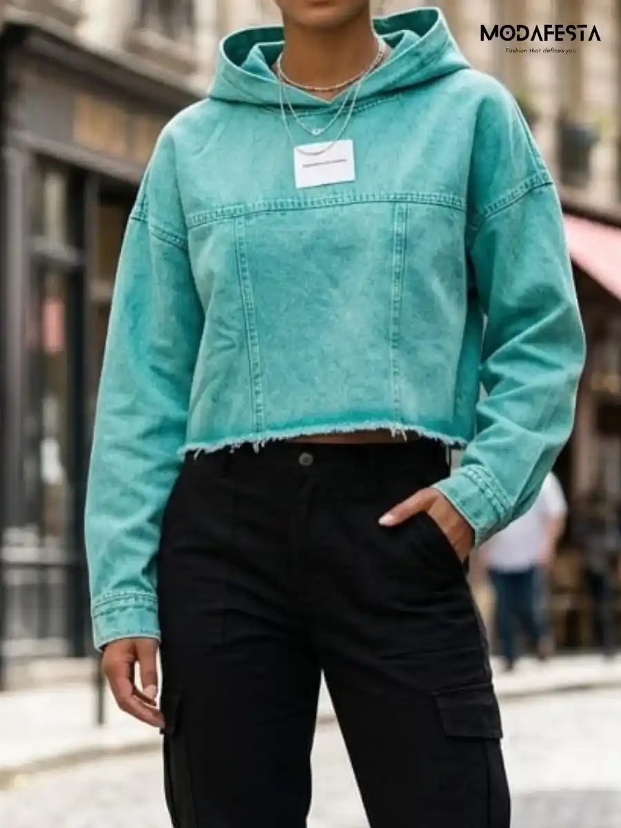 ModaFesta -elegant-denim-hoodie-jacket-green