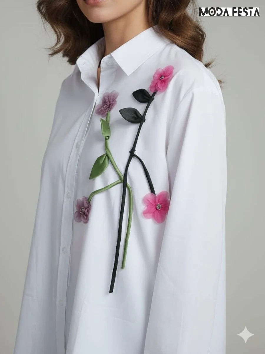 ModaFesta -elegant-cute-flower-shirt-white