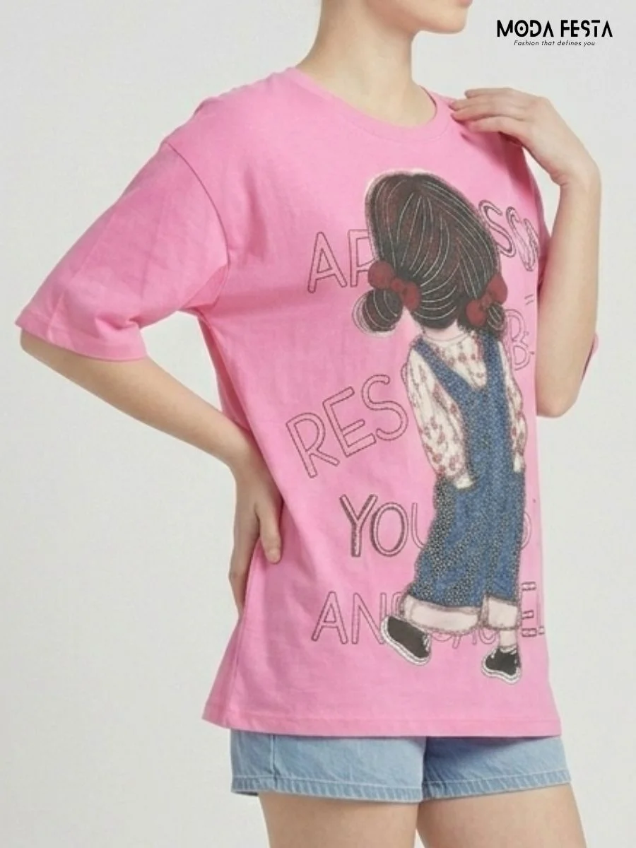 ModaFesta -pink-graphic-print-tee