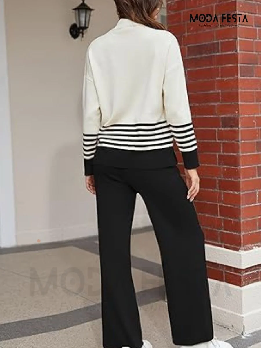 ModaFesta -stripe-knitted-coord-set-black