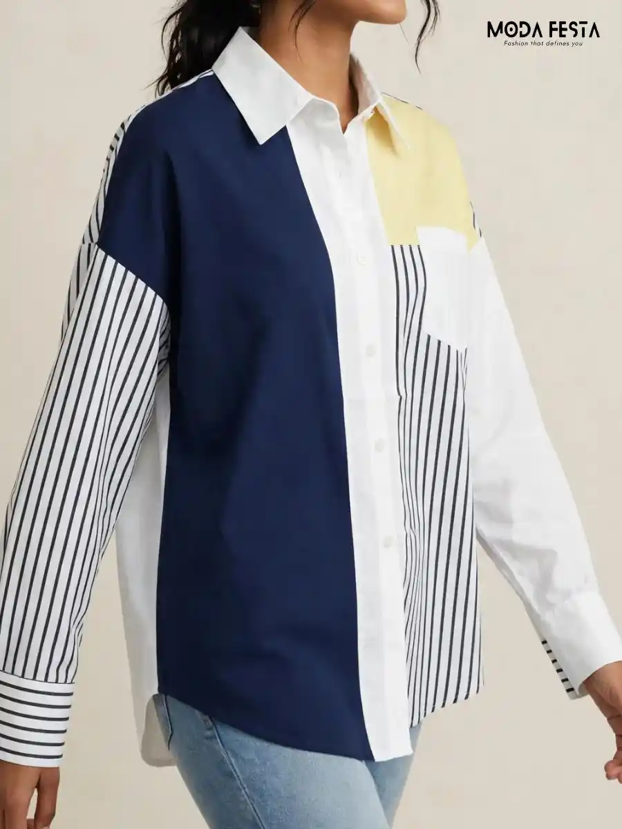 ModaFesta -asymmetric-colorblock-striped-long-sleeve-shirt